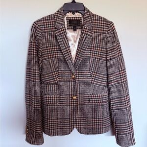 J. Crew Plaid Houndstooth Blazer - Black and Brown with Orange Detail